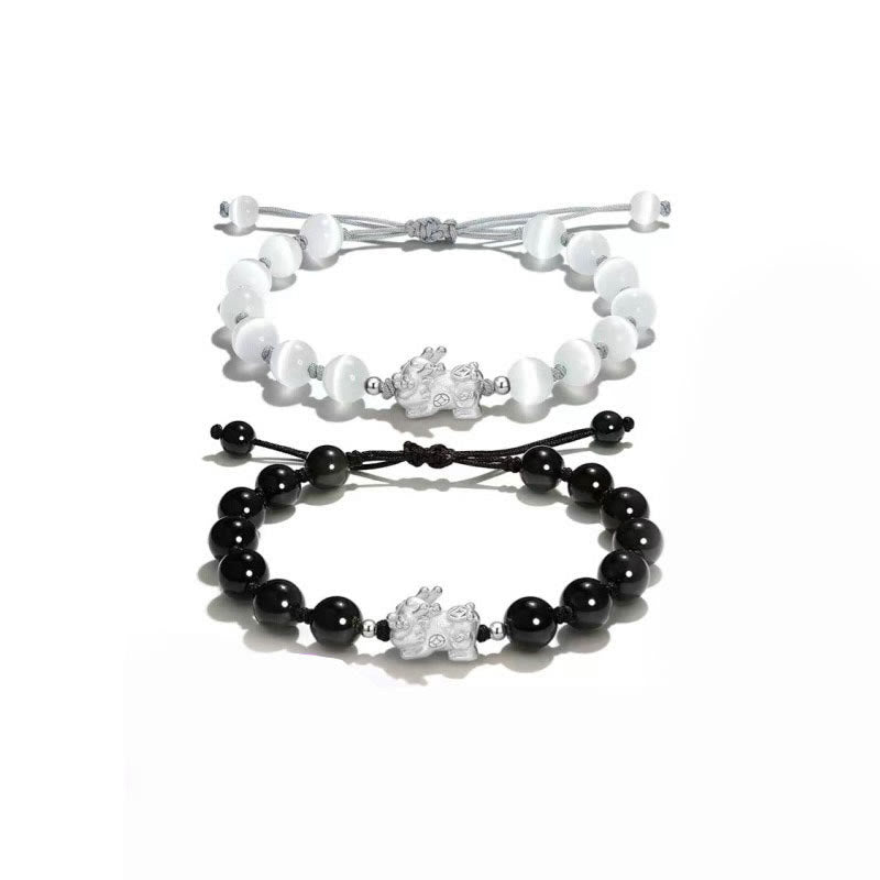 Pulsera de fuerza PiXiu con Buddha Stones, obsidiana negra natural, ojo de gato, cristal rosa