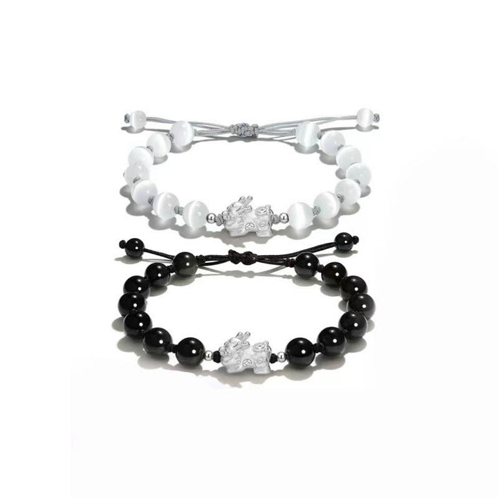 Pulsera de fuerza PiXiu con Buddha Stones, obsidiana negra natural, ojo de gato, cristal rosa