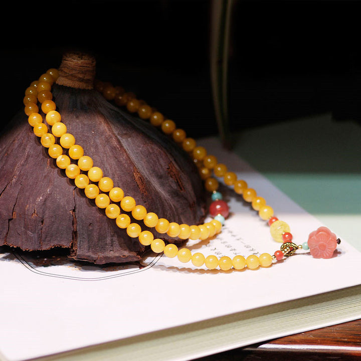 Collar de equilibrio curativo de ámbar Pulsera con dije de flor