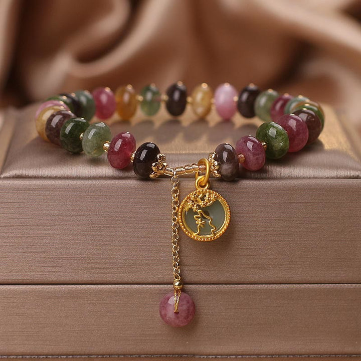 Pulsera de amor con dije de conejo y turmalina colorida con Buddha Stones