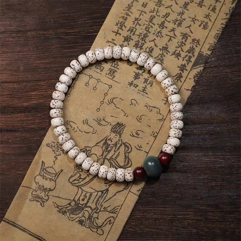 Pulsera de sabiduría de sándalo rojo con hojas pequeñas y semillas de Bodhi de Buddha Stones