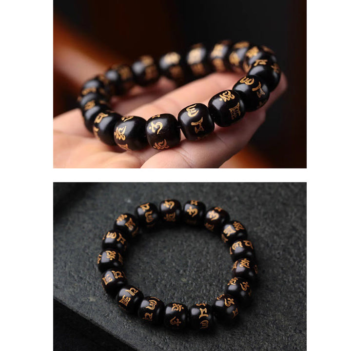 Pulsera de la paz grabada con Buddha Stones, madera de ébano tibetano, Om Mani Padme Hum