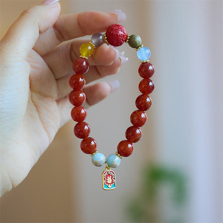 Buddha Stones roja natural Talismán de la paz Fu Carácter Dragón Cola Confianza Charm Pulsera