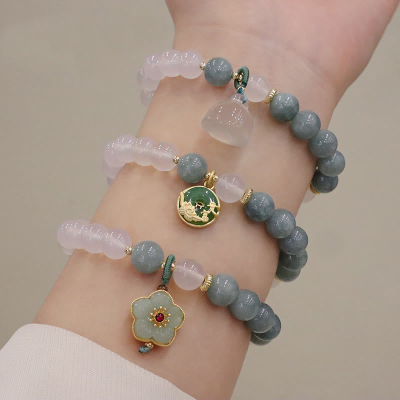 Pulsera de protección con hebilla de paz, flor de loto, Jade, ágata blanca, Buddha Stones