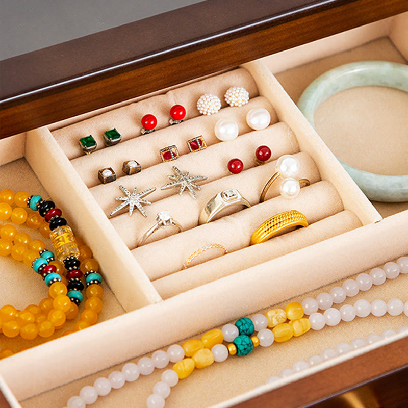 Caja de almacenamiento de joyería Retro de madera maciza con Buddha Stones, con cajón