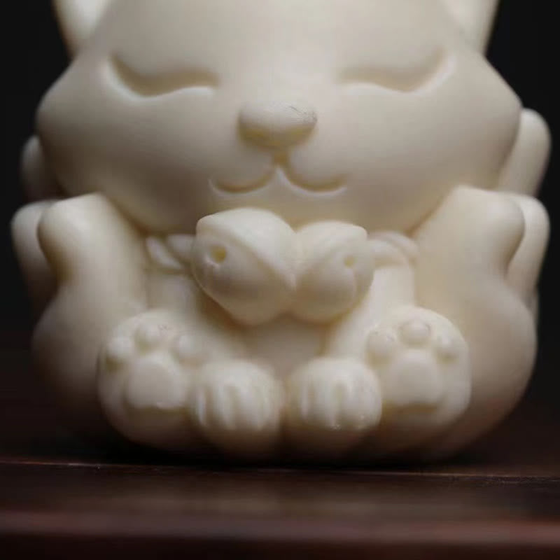 Miniatura de zorro de nueve colas, Buddha Stones, marfil, fruta, sándalo, sándalo verde, decoración bendita - image 8