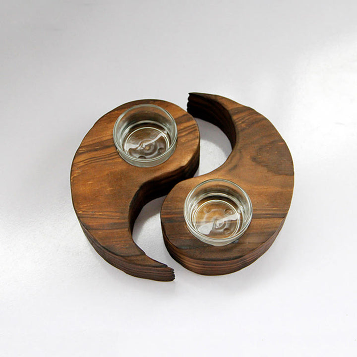 Portavelas de madera Yin Yang, artículos de uso para rituales de meditación