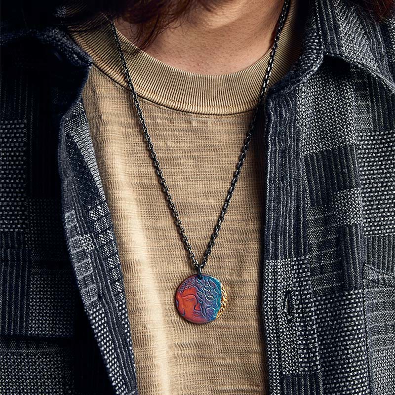 Collar con colgante de plata de ley 999 con Buddha Stones , oro de 24 quilates, mitad demonio, mitad Buda - image 7