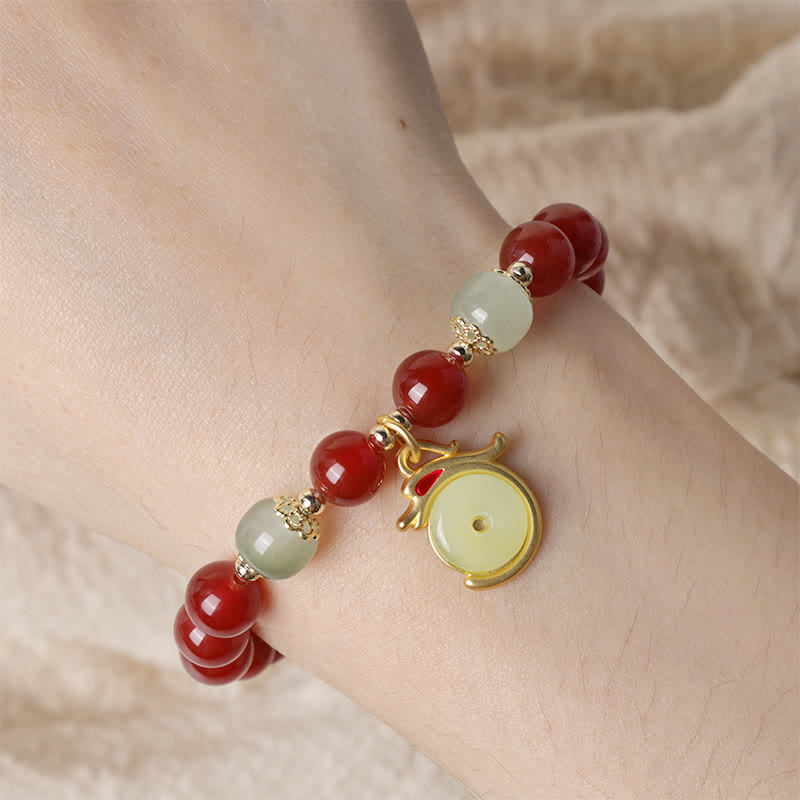 Buddha Stones Año del Dragón Ágata Roja Jade Hebilla de la Paz Pulsera de Éxito del Personaje Fu