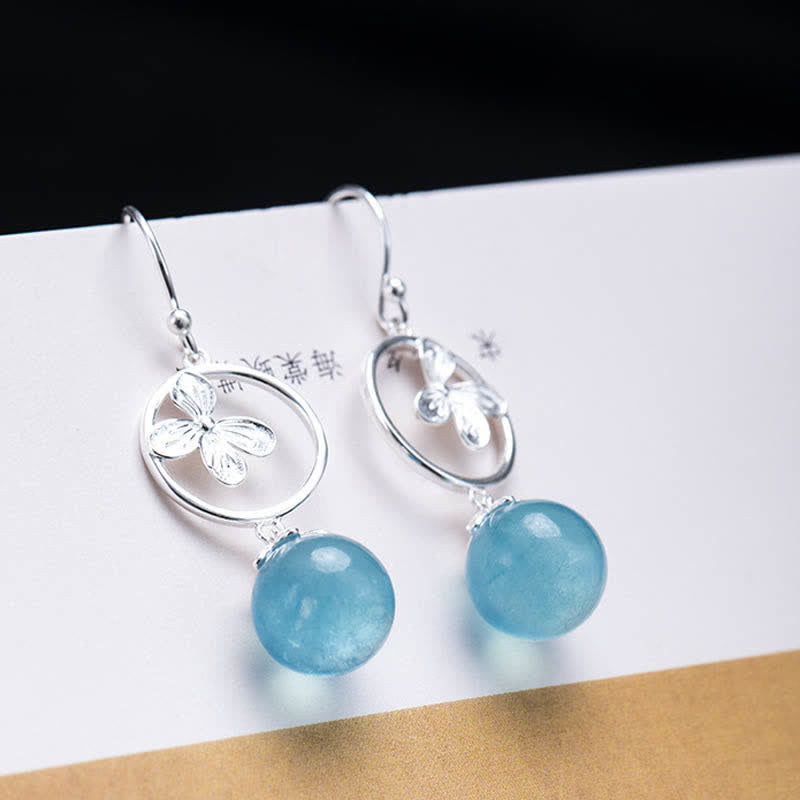 Collar con pendientes de plata de ley 925 con Buddha Stones , hoja de aguamarina natural, flor y paz - image 14