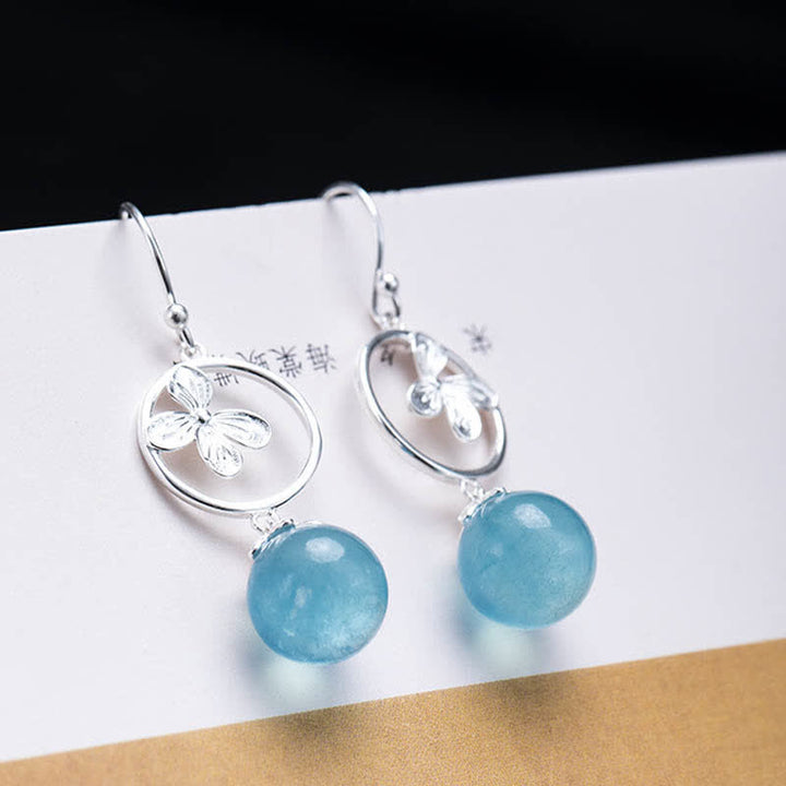 Collar con pendientes de plata de ley 925 con Buddha Stones , hoja de aguamarina natural, flor y paz - image 14