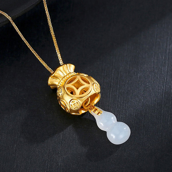 Collar con colgante de jade con bolsa de dinero Feng Shui auspicioso de Buddha Stones