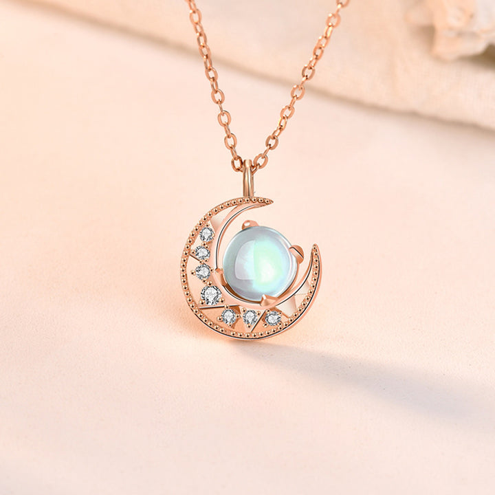 Colgante de collar de amor con diseño de luna de piedra lunar de plata de ley 925 con Buddha Stones
