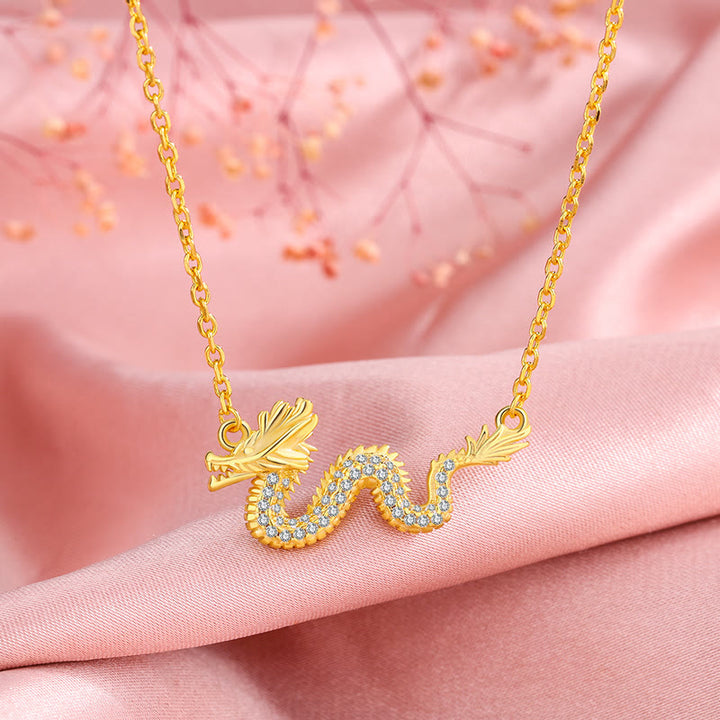 Buddha Stones de Plata de Ley 925, colgante de cadena de la suerte del Año del Dragón, dragón dorado auspicioso - image 7