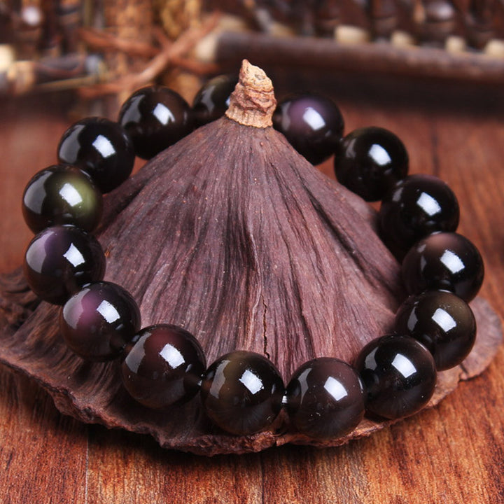 Pulsera positiva de obsidiana arcoíris natural con Buddha Stones