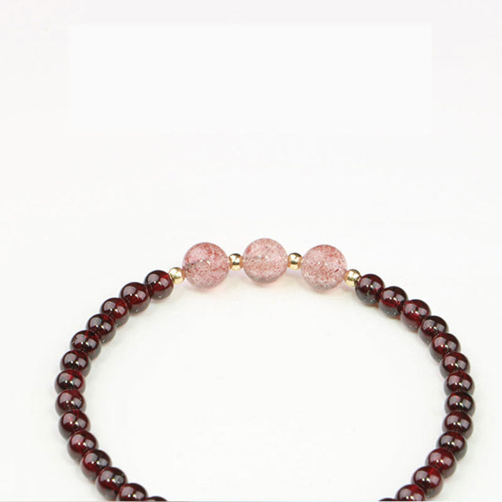 Pulsera Calma de Cuarzo Fresa Granate Natural de Piedras de Buddha Stones