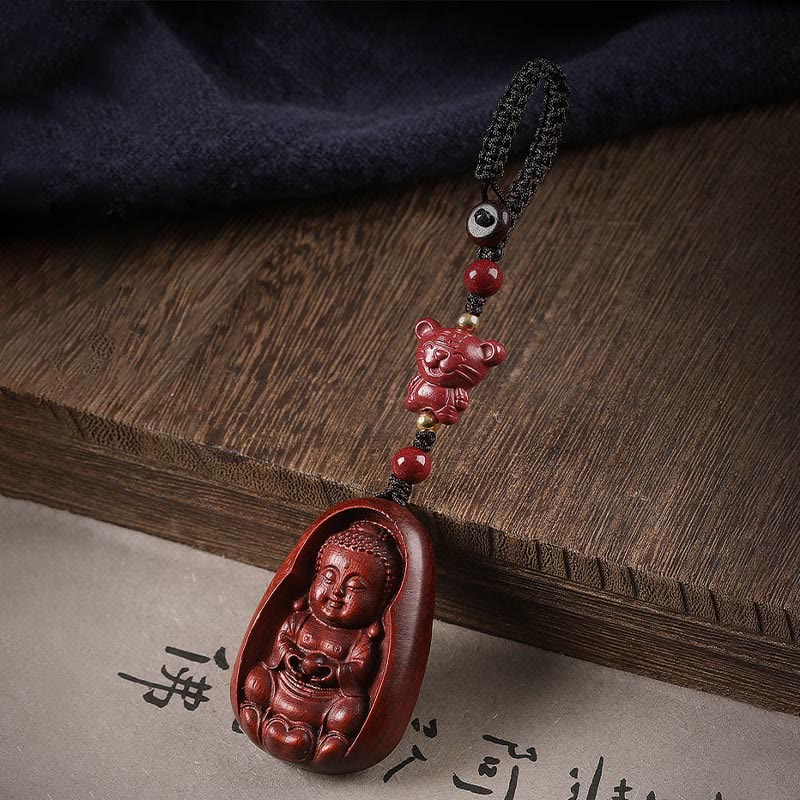 Llavero de protección con amuleto del zodiaco chino, Buddha Stones , hoja pequeña, sándalo rojo, Buda, cinabrio