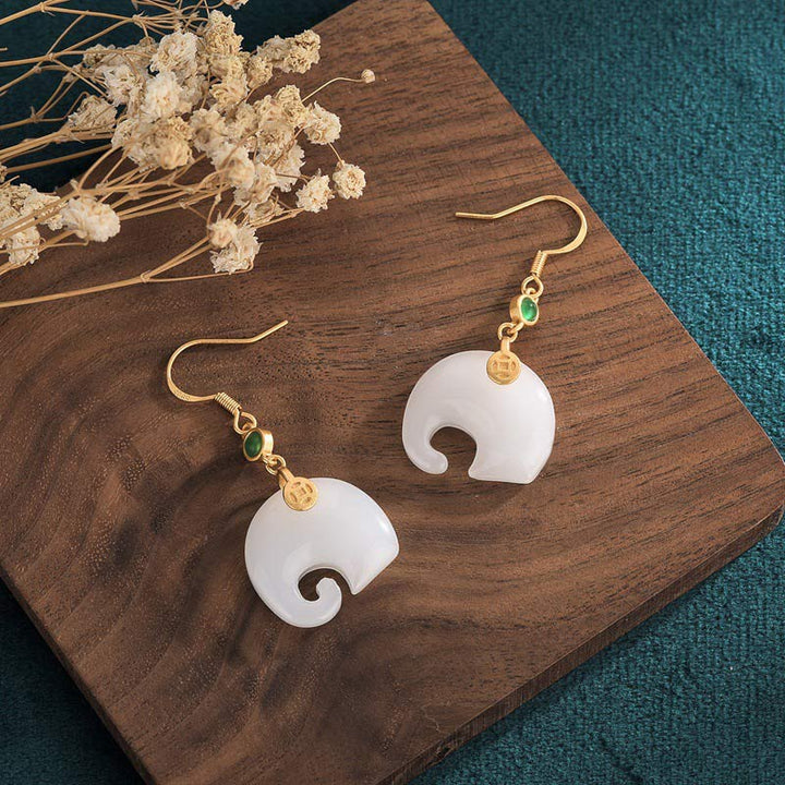 Pendientes FengShui Elefante Jade Blanco Fortuna