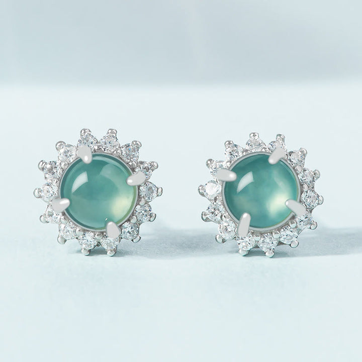 Pendientes de plata de ley 925 con Buddha Stones , redondos, jade, suerte, abundancia