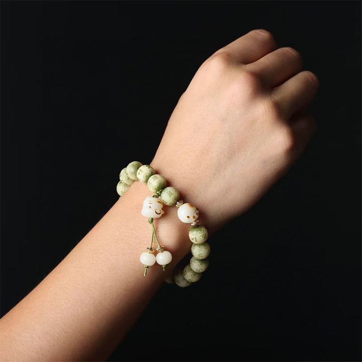 Pulsera de sabiduría grabada con Buddha Stones, semilla de Bodhi verde, pata de gato, Om Mani Padme Hum - image 6