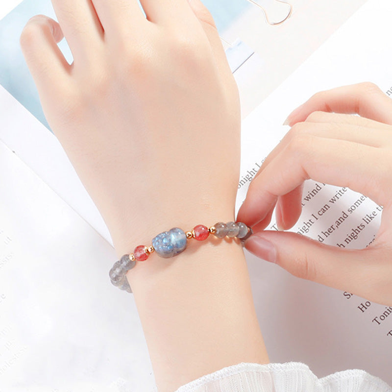 Pulsera curativa PiXiu de cuarzo fresa, piedra lunar, Buddha Stones