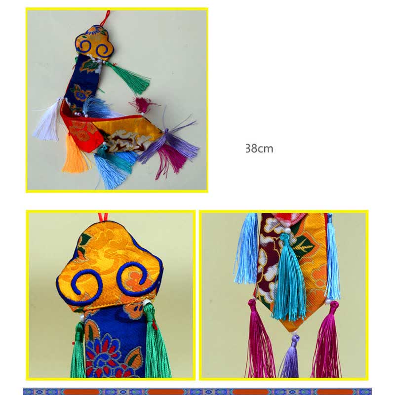 Flor de loto Ocho símbolos auspiciosos Meditación Iluminación Borlas coloridas Arte de pared