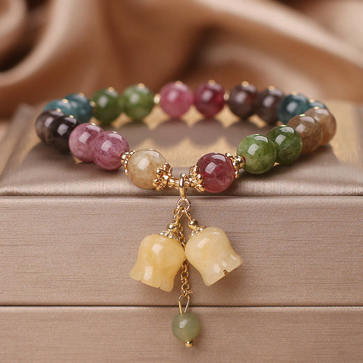 Pulsera de amor con cuentas de flores de turmalina colorida natural con Buddha Stones