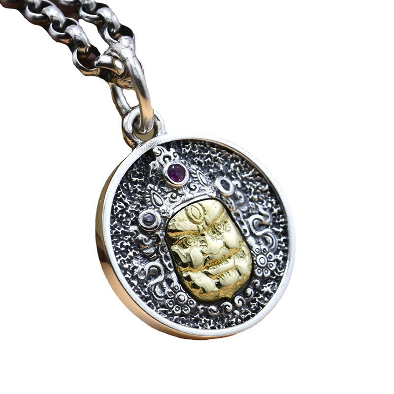 Collar espiritual con colgante de plata de ley 925 con Buddha Stones Zakiram, diosa de la riqueza, Dorje Vajra