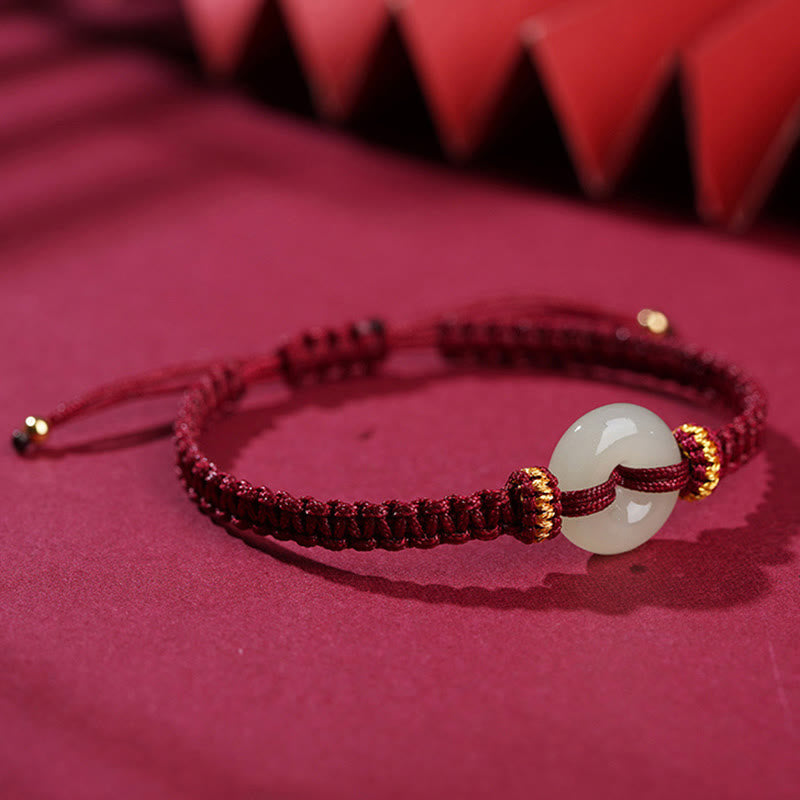 Pulsera trenzada de abundancia de jade con hebilla de paz de Buddha Stones