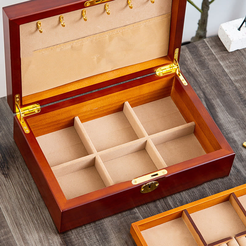 Caja de joyería de madera vintage con Buddha Stones, caja de almacenamiento de joyería de madera maciza de dos capas