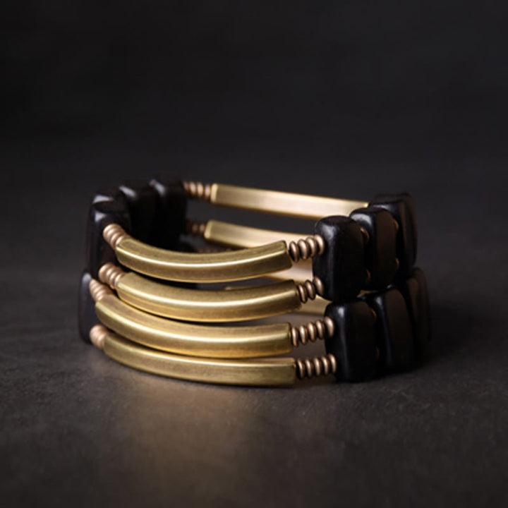 Pulsera de equilibrio de doble capa con Buddha Stones, madera de ébano tibetano, latón y cobre - image 10