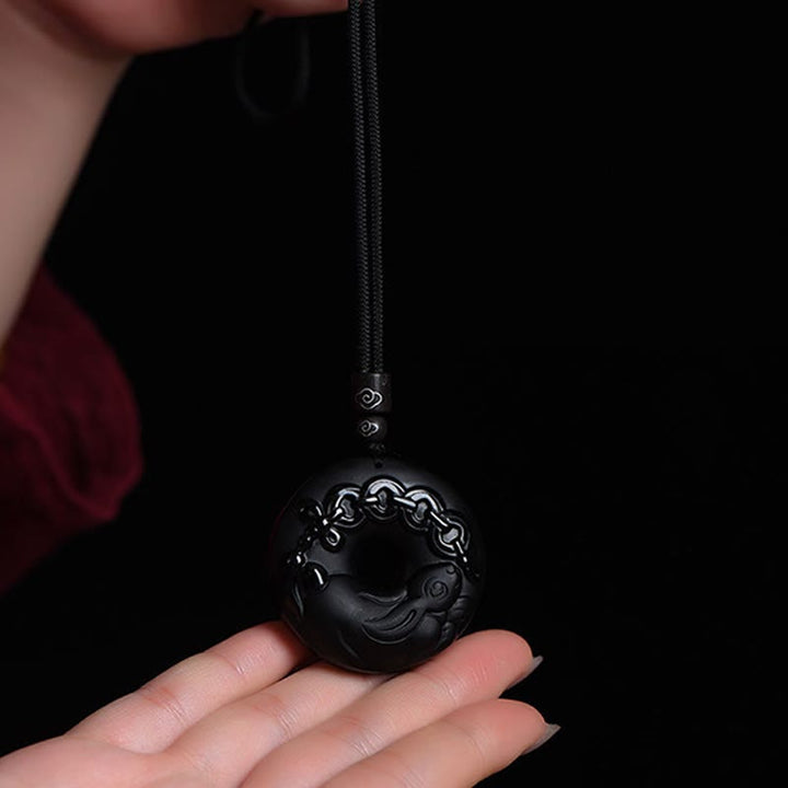 Collar con colgante de fuerza con hebilla de paz, obsidiana negra Natural del zodíaco chino , Buddha Stones - image 10