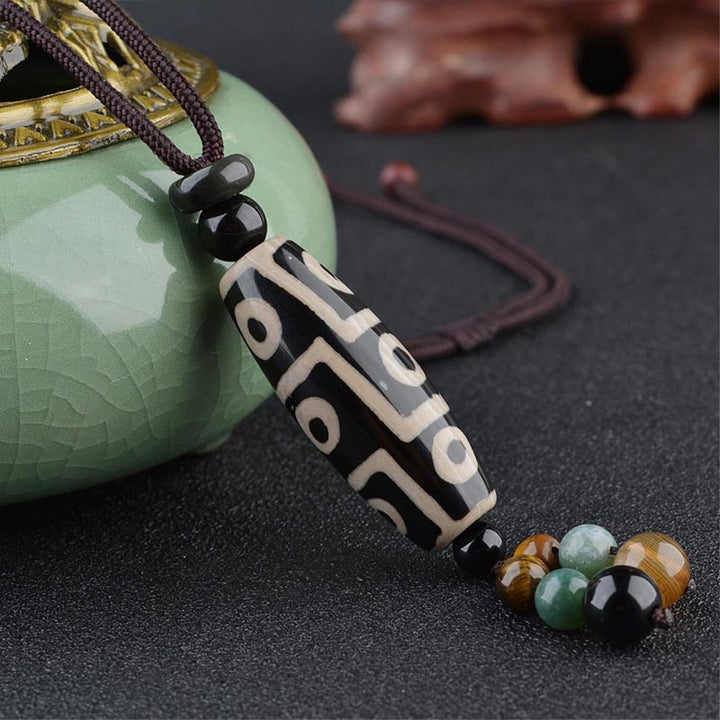 Collar de protección de la riqueza con cuentas Dzi de nueve ojos y Buddha Stones - image 2