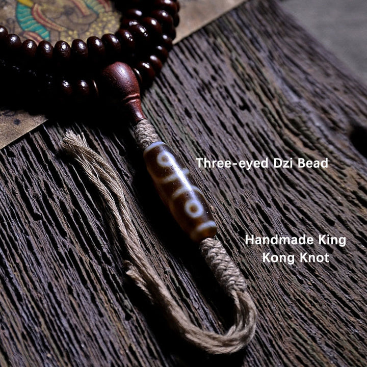 Buddha Stones naturales del Tíbet 108 cuentas de Mala semilla de Bodhi púrpura cuentas Dzi de tres ojos pulsera de armonía Dorje de cobre