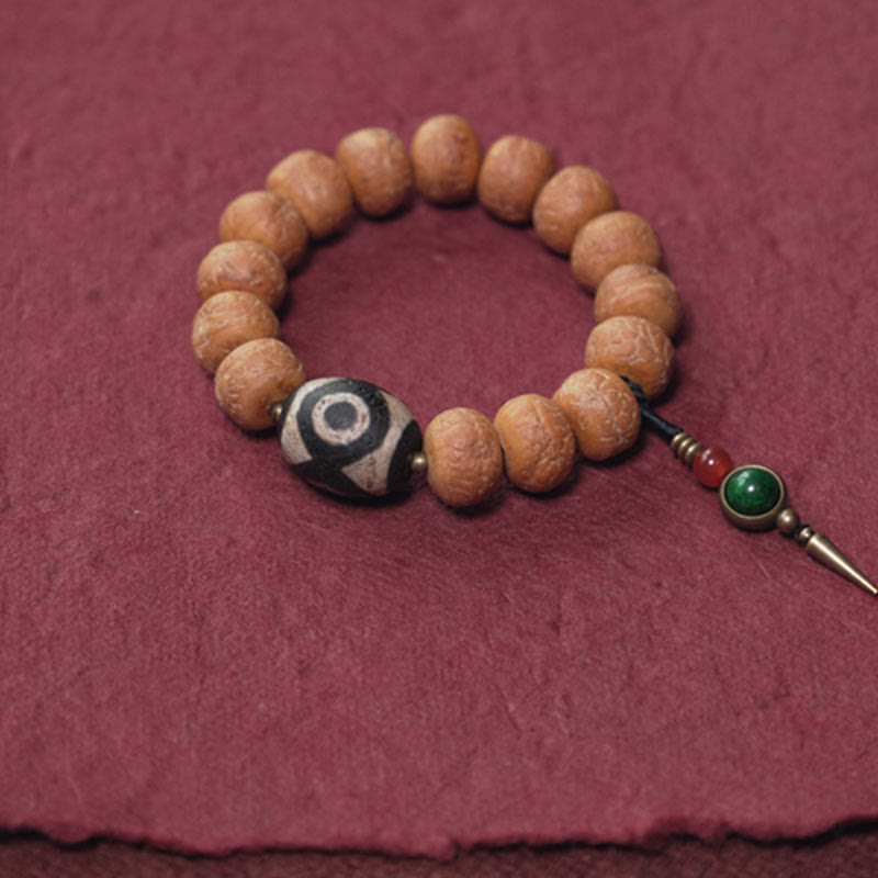 Pulsera Mala para muñeca con abalorio de paz, semilla de Bodhi del Tíbet, Dzi