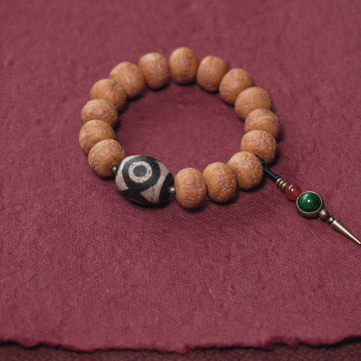 Pulsera Mala para muñeca con abalorio de paz, semilla de Bodhi del Tíbet, Dzi