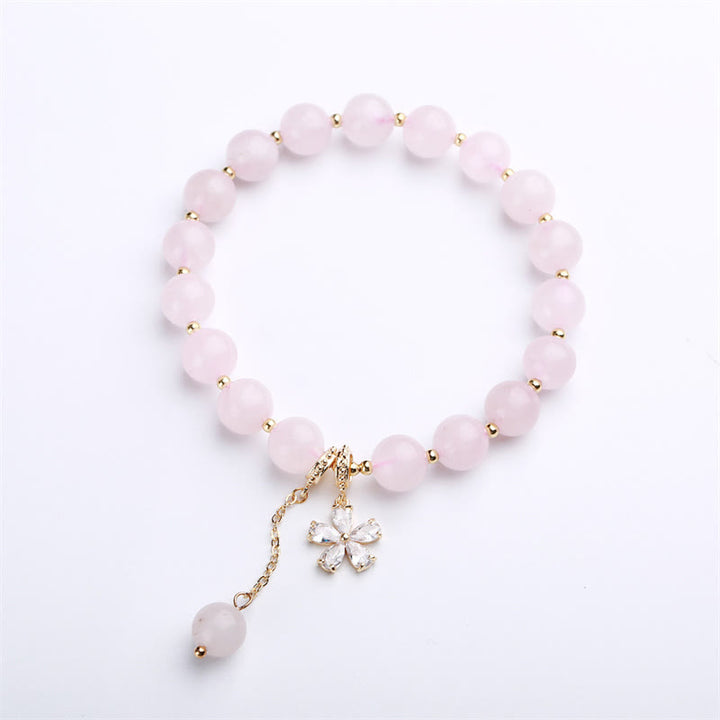 Pulsera de amor de flor de ciruelo de cristal rosa natural - image 6