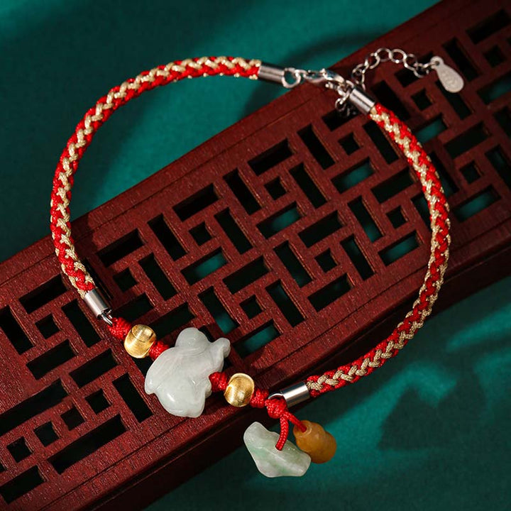 Tobillera con pulsera de hilo rojo de prosperidad de Jade del zodíaco chino con Buddha Stones