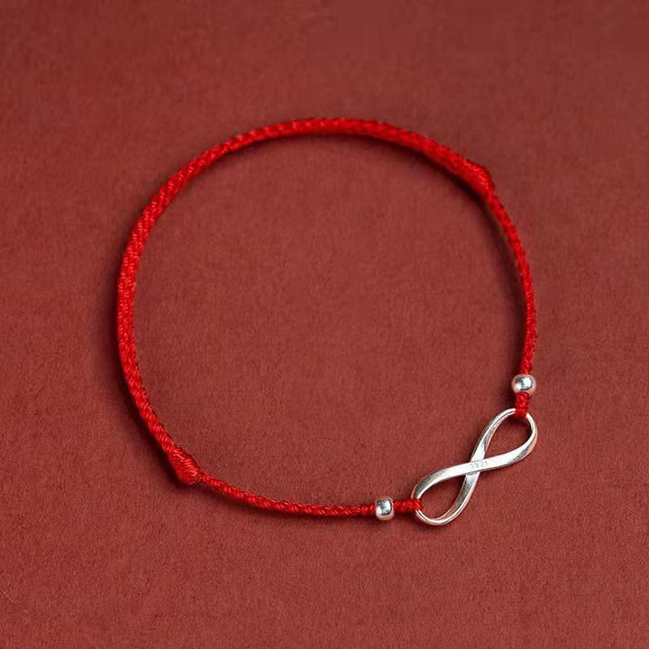 Pulsera tobillera de hilo rojo de la suerte con nudo infinito de plata de ley 925 con Buddha Stones
