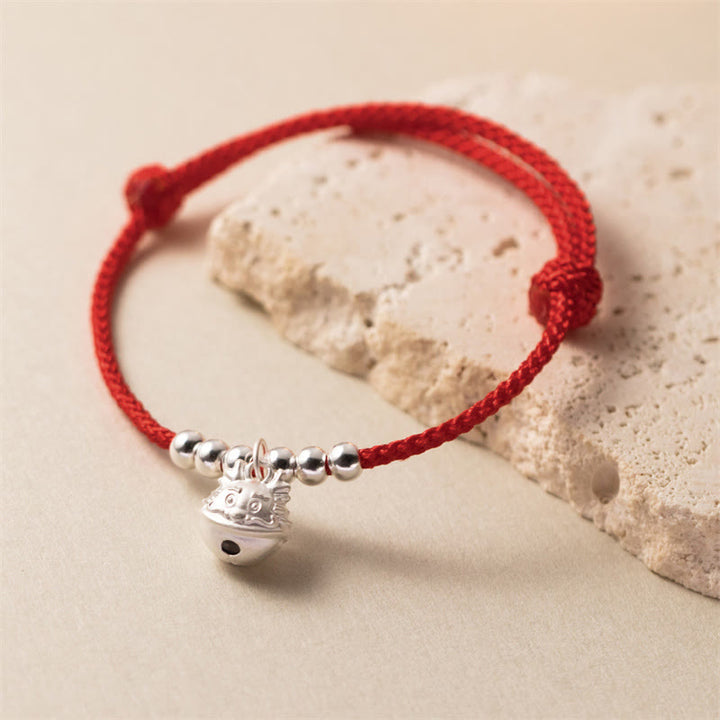 Buddha Stones Año del Dragón Pulsera roja trenzada de plata de ley 925 hecha a mano con dragón tallado con éxito