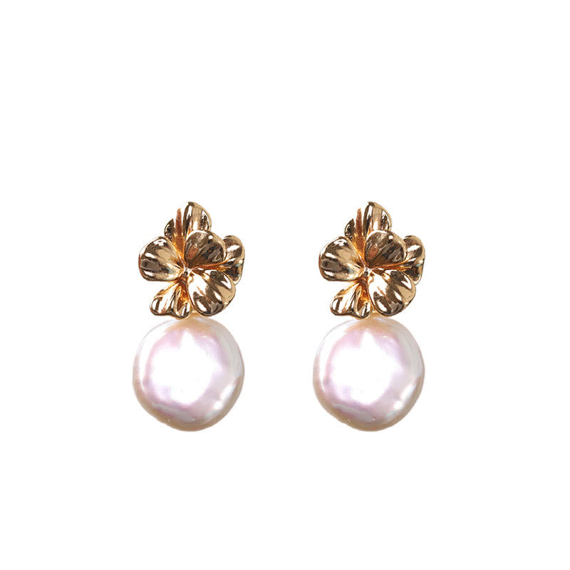 Pendientes colgantes curativos de flores de perlas barrocas naturales de plata de ley 925 con Buddha Stones