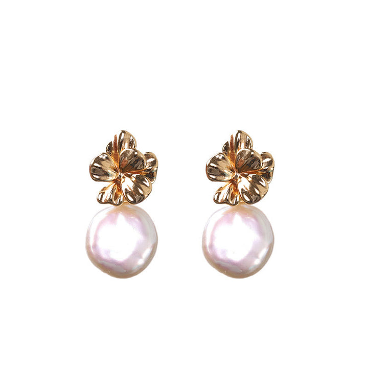 Pendientes colgantes curativos de flores de perlas barrocas naturales de plata de ley 925 con Buddha Stones