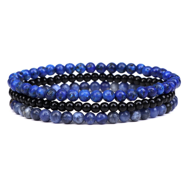 Buddha Stones 3 piezas de piedra de cristal natural paz interior pulsera espiritual - Cuentas de lazurita y vidrio negro de 4 mm y sodalita (circunferencia de muñeca: 15-16 cm) - image 8