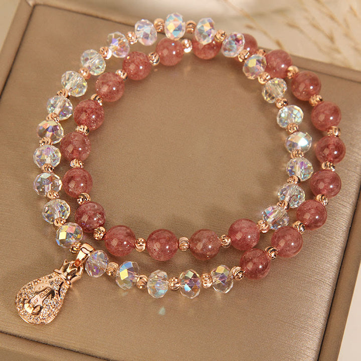 Pulsera positiva con dije para bolsa de dinero con cristal blanco de cuarzo fresa y Buddha Stones
