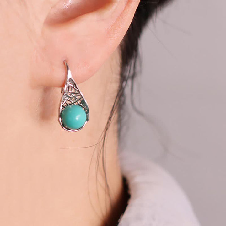 Pendientes colgantes de plata de ley 925 con diseño de cuentas de color turquesa - Plata de ley 925 y turquesa - image 0
