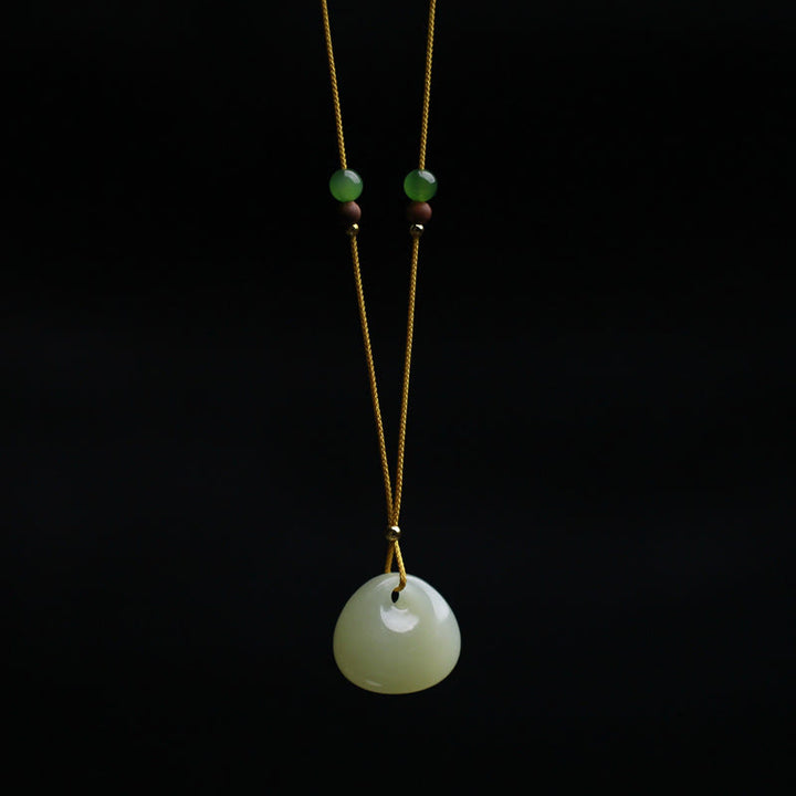 Colgante de collar de cadena de prosperidad con patrón de bolsa pequeña de jade hetiano natural