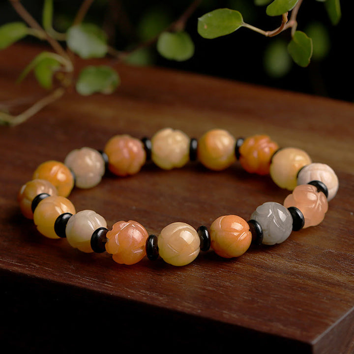 Pulsera de suerte y riqueza de loto de jade de seda dorada