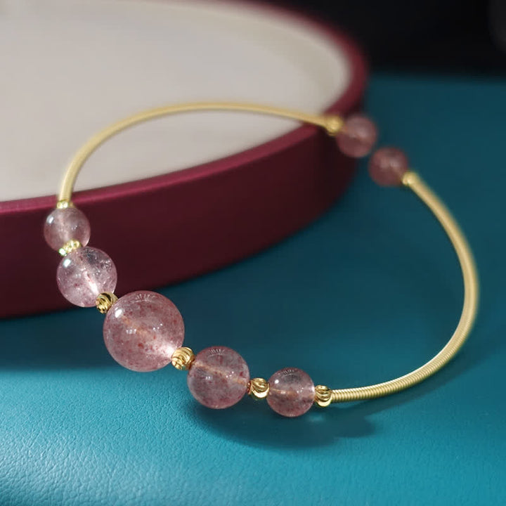 Brazalete de pulsera curativo de amor de cuarzo fresa natural con Buddha Stones