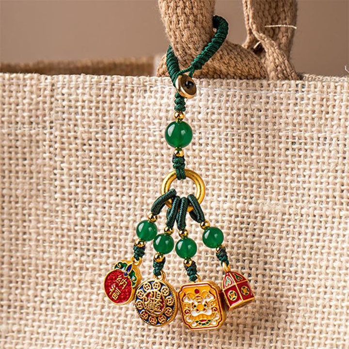 Llavero de cobre con Buddha Stones, nada que sea supersticioso, león bailando, riqueza