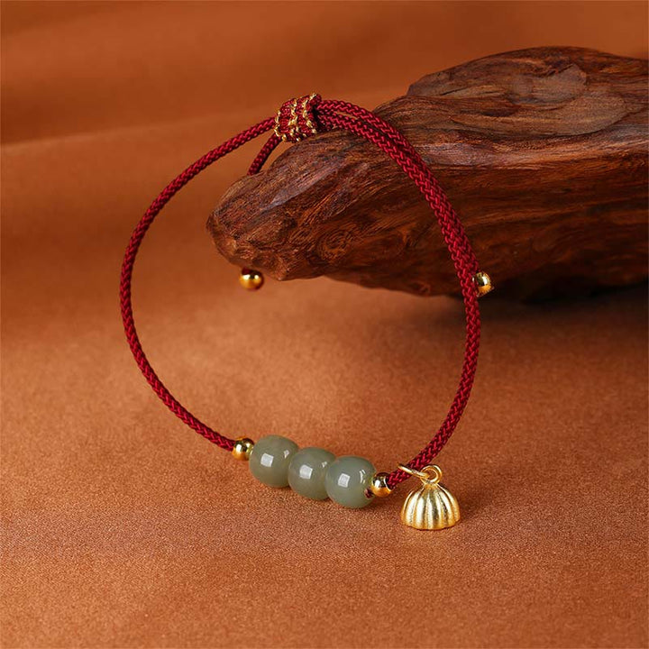 Pulsera trenzada hecha a mano con cuentas de jade hetiano, vaina de loto, prosperidad, suerte, Buddha Stones
